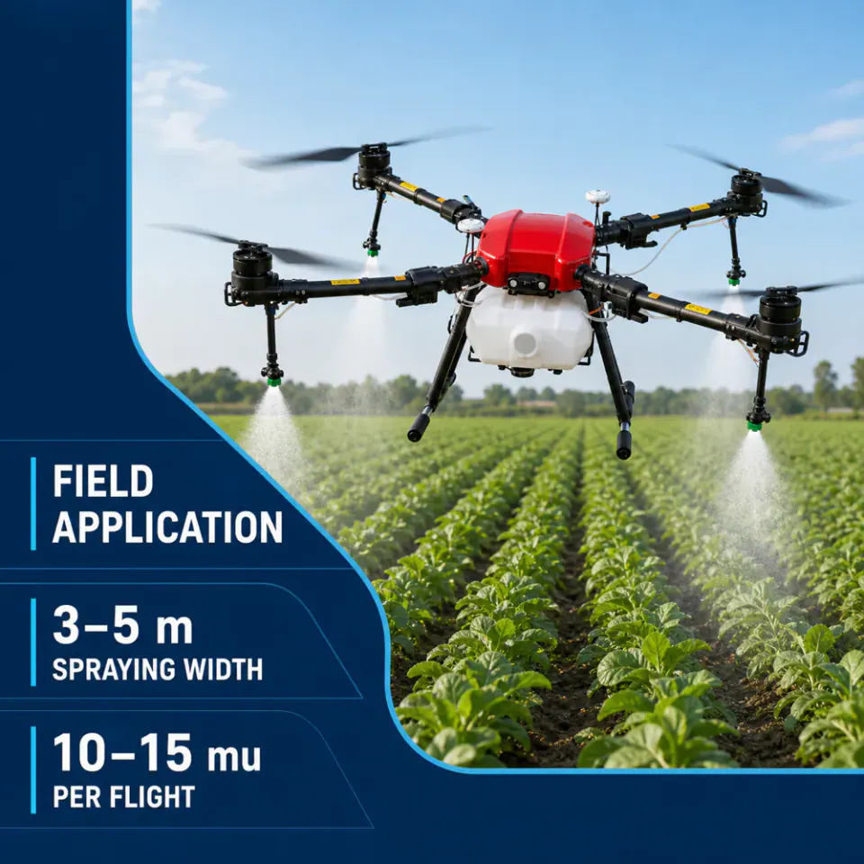 TYI 4 Axis 10L agricultural drone operating over farmland