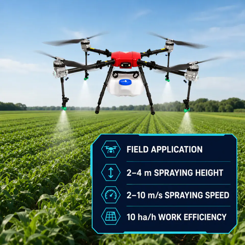 TYI 4 Axis 16L agricultural drone operating over farmland