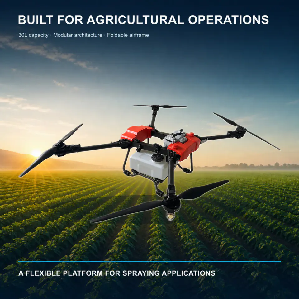 TYI 4 Axis 30L agricultural drone operating over farmland