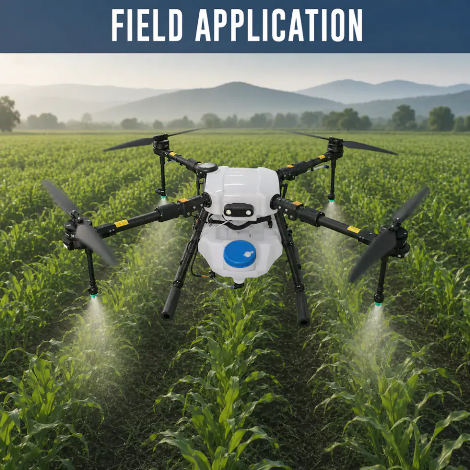 TYI 4 Axis 5L agricultural drone operating over farmland