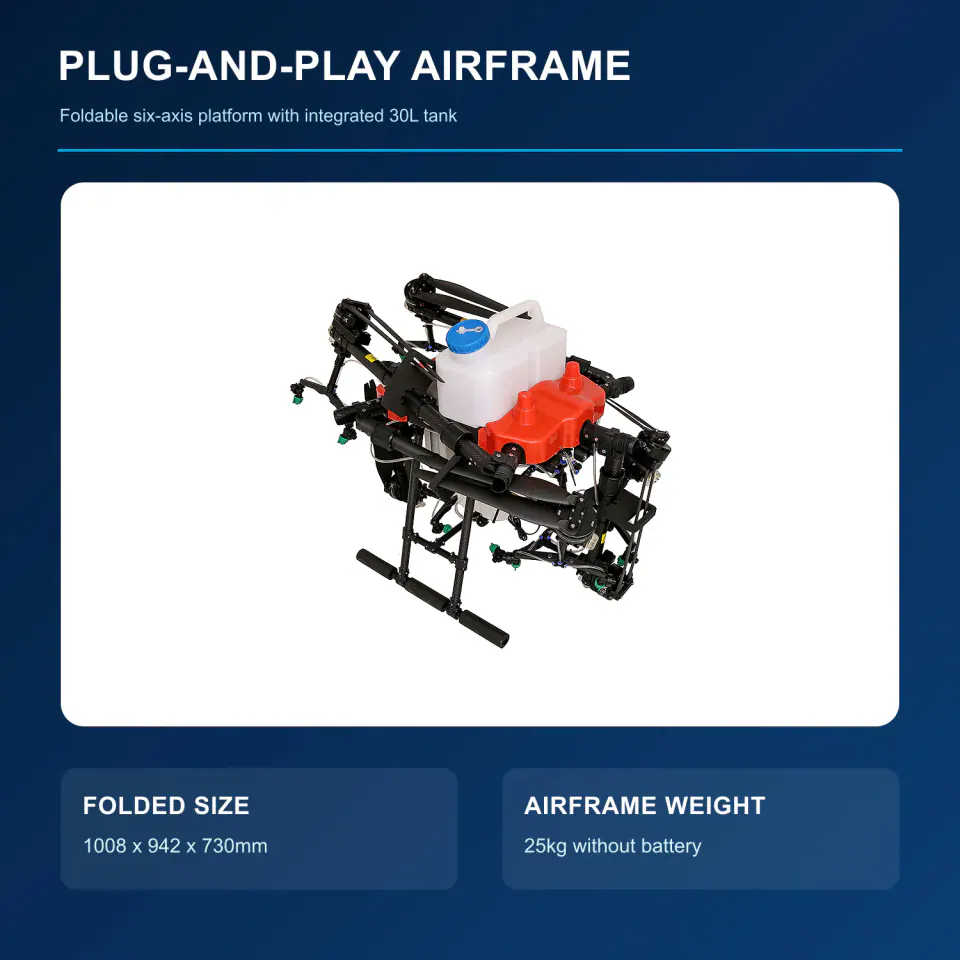 TYI 6 Axis 30L plug-and-play agricultural drone in its folded configuration