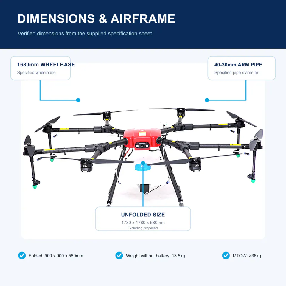 TYI 8 Axis 16L unfolded and folded dimensions